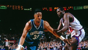 CHARLOTTE, N.C. - 1994: Alonzo Mourning #33 of the Charlotte Hornets dribbles the ball against the New York Knicks circa 1994 at the Charlotte Coliseum in Charlotte, North Carolina. NOTE TO USER: User expressly acknowledges and agrees that, by downloading and or using this photograph, User is consenting to the terms and conditions of the Getty Images License Agreement. Mandatory Copyright Notice: Copyright 1994 NBAE (Photo by Nathaniel S. Butler/NBAE via Getty Images)