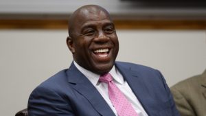 Denver, CO - August 17, 2016: The City Council's Business, Arts, Workforce and Aeronautical Services Committee are considering initial contracts related to the Great Hall Project at DIA. Magic Johnson, the retired NBA player, helps make the pitch to a City Council committee. (Photo by Hyoung Chang/The Denver Post)